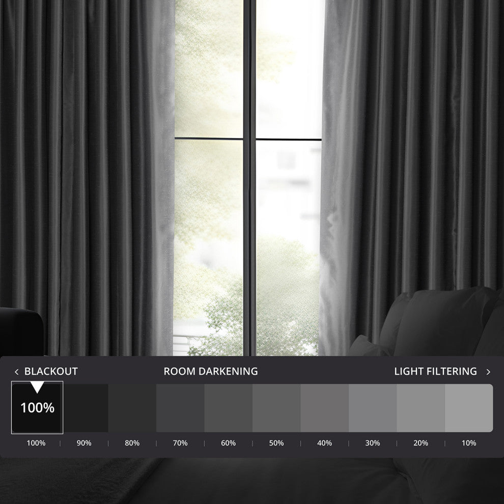 Blackout Extra Wide Vintage Textured Faux Dupioni Curtain, Storm Grey, 100"x108"