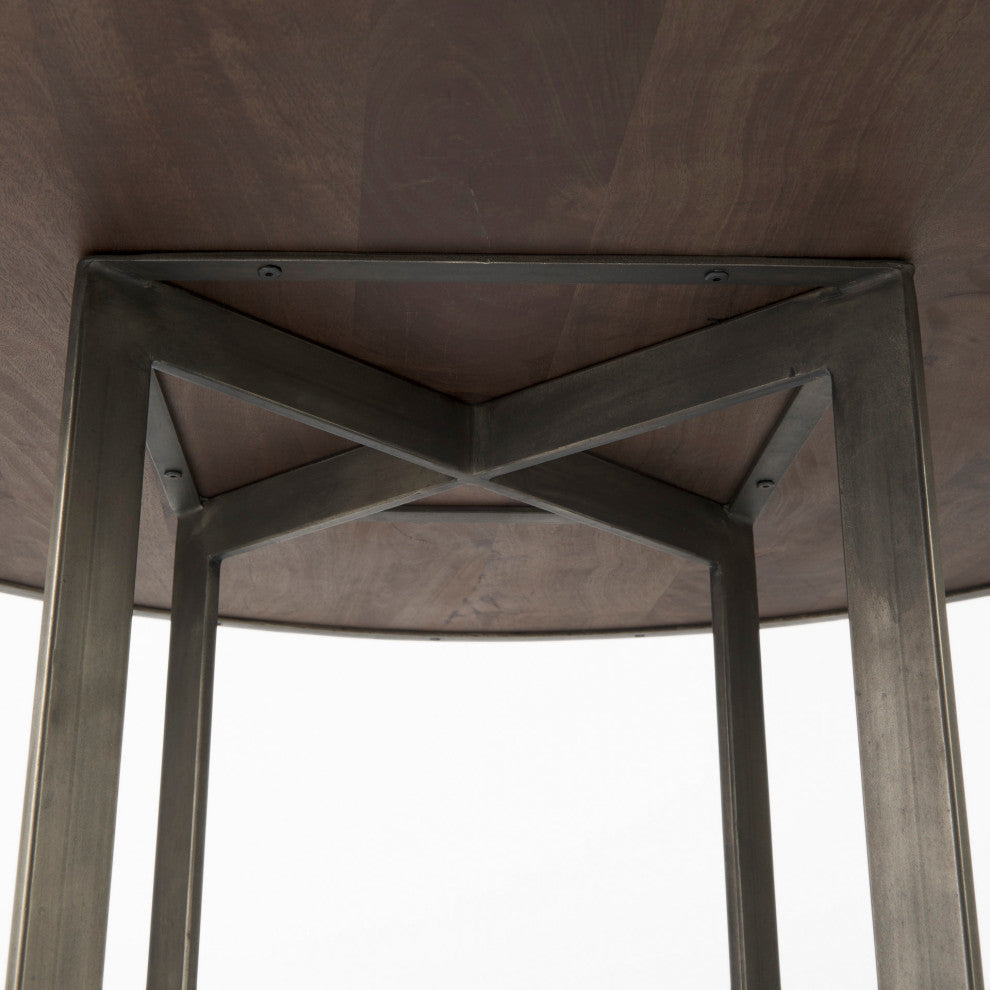 Faye I Medium Brown Wood With Metal Base Round Dining Table