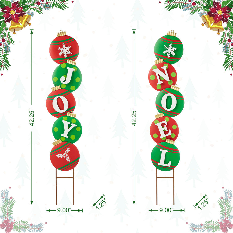 Metal JOY & NOEL Ornament Yard Stake, 2-Piece Set