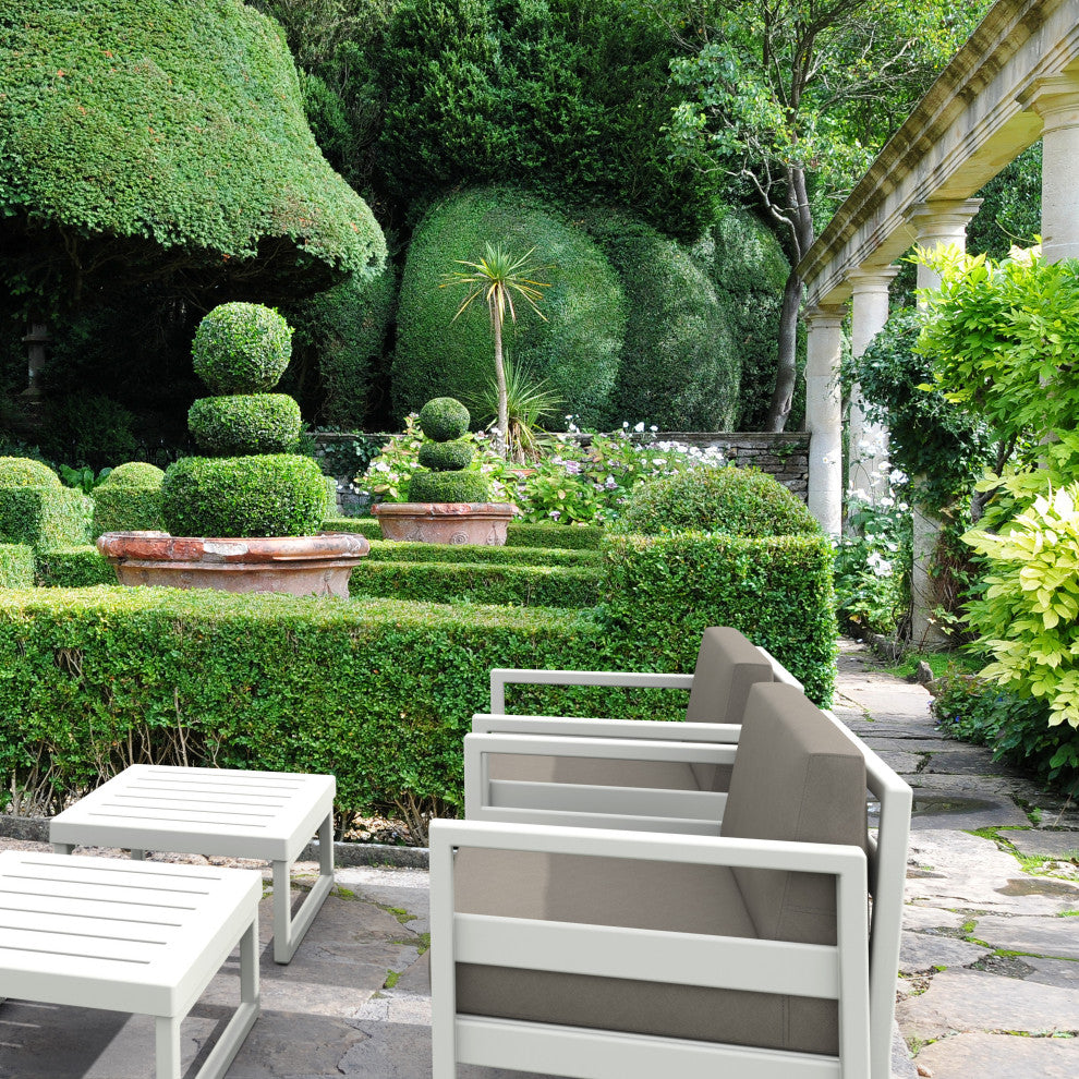 Mykonos Patio Club Chair White With Acrylic Fabric Taupe Cushion