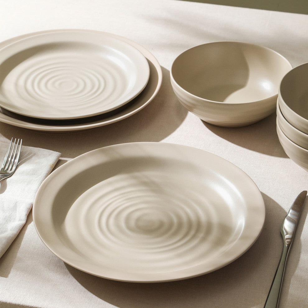 Stone Lain Orbit Stoneware Dinner Plate Set of 4, Beige
