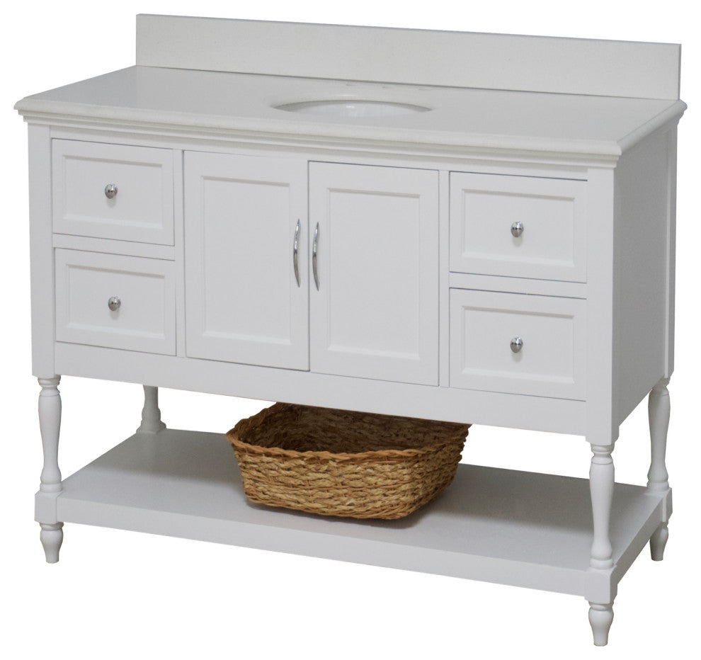 Beverly 60" Bath Vanity, White, Quartz, Single Vanity