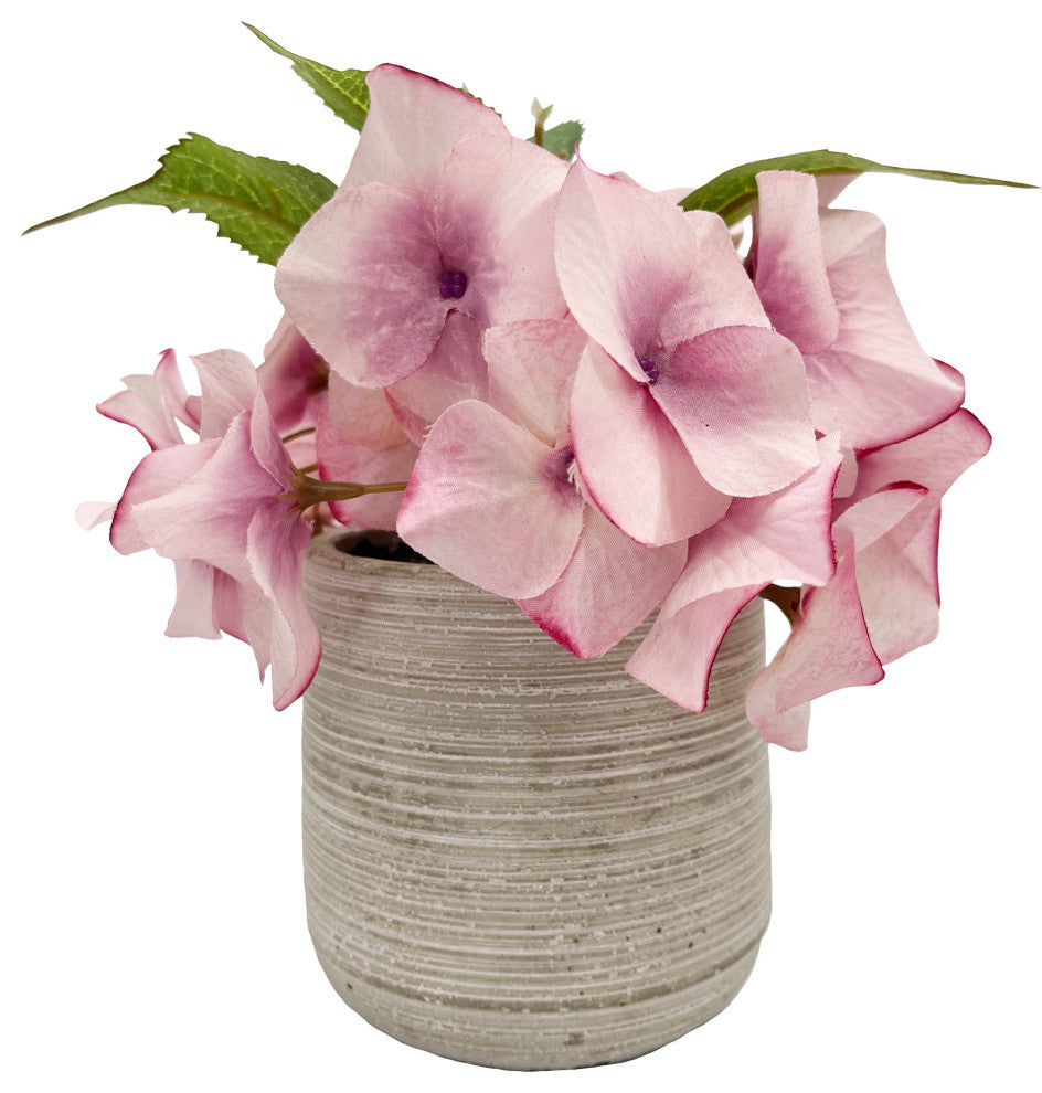 Admired By Nature Faux Hydrangea Tabletop Floral Arrangement, 7", Pink