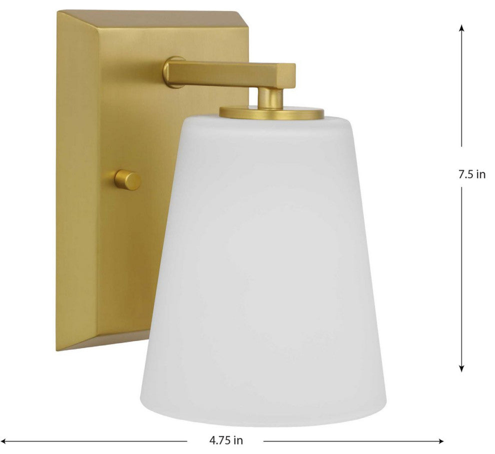 Vertex Collection One-Light Brushed Gold Etched White Glass Bath Light