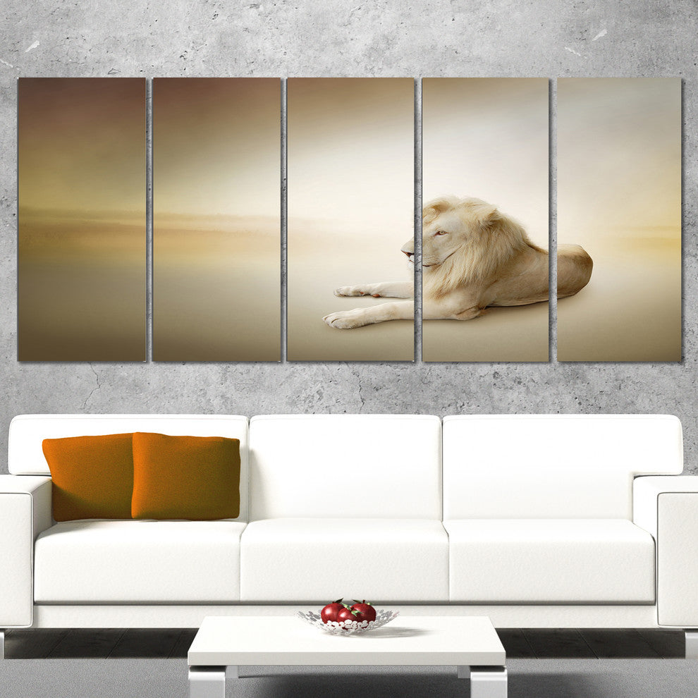 Relaxing King of Animals, Animal Canvas Wall Art, 60"x28", 5 Panels