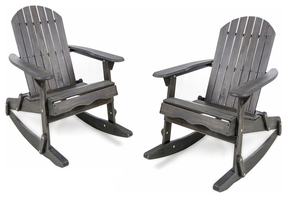 GDF Studio Vivian Outdoor Acacia Wood Adirondack Rocking Chair, Dark Gray, Set of 2