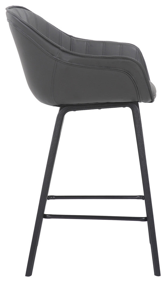 30" Gray Faux Leather Bar Stool With Wooden Frame