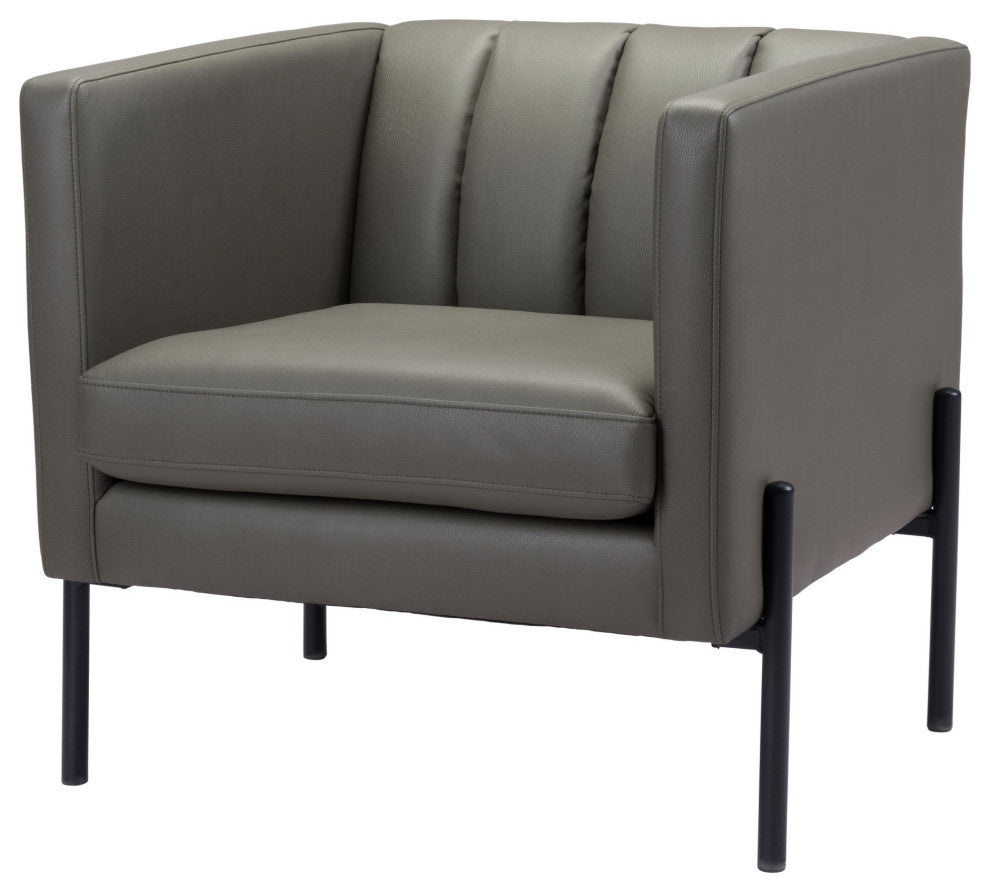Accent Chair, Faux Vinyl Leather, Steel, Green, Black, Mid Century Hospitality