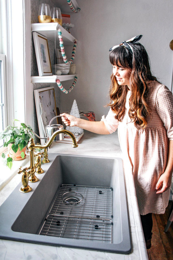 Kingston Brass Bridge Kitchen Faucet With Brass Sprayer, Polished Brass