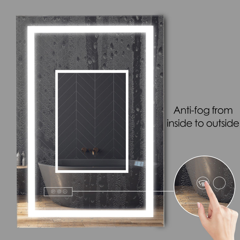 Anti-Fog Dimmable Multi-Color Inductive Touch LED Bathroom Mirror, 24x36 Inch