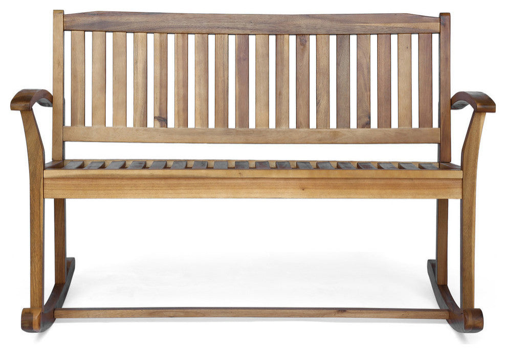 GDF Studio Baxter Rocking Acacia Wood Loveseat, Natural Stain