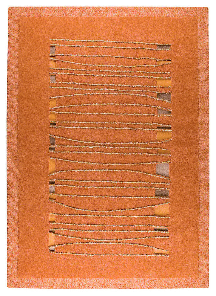 Hand Tufted Orange Wool Area Rug, 5''6"x7''10"
