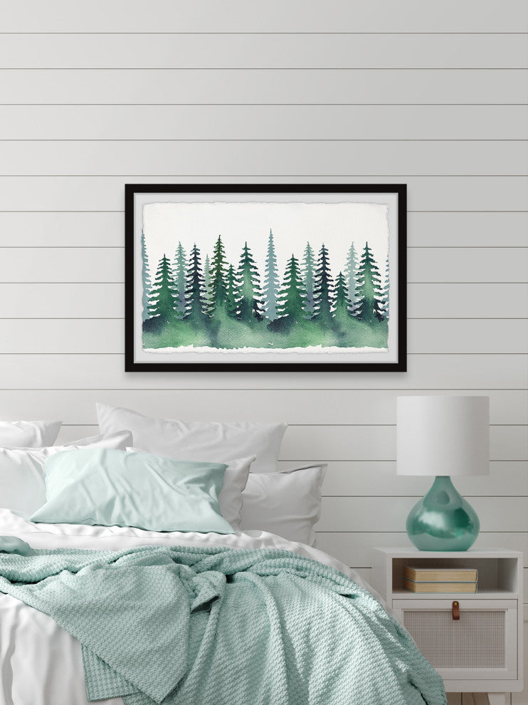 "Green Pine Forest" Framed Painting Print, 12x8