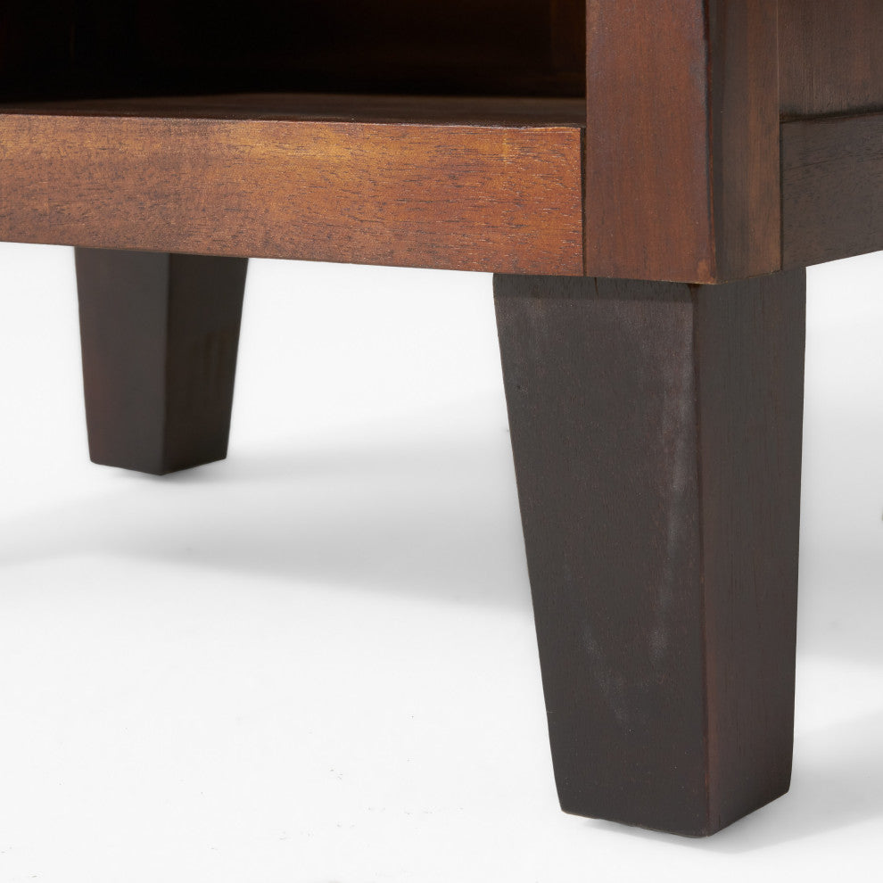 GDF Studio Glendora Brown Mahogany Solid Wood Single Drawer End Table Nightstand