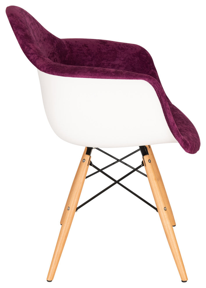 LeisureMod Willow Velvet Accent Chair Eiffel Wooden Base, Purple