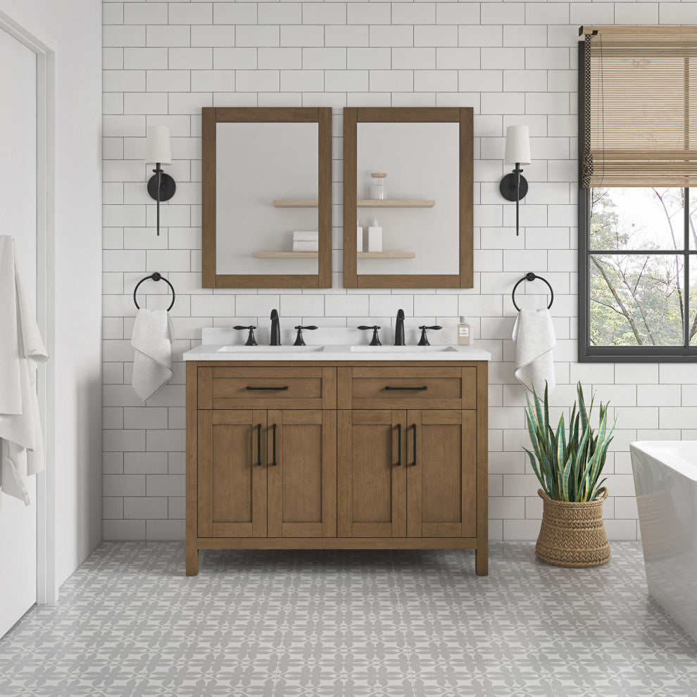 OVE Decors Tahoe 48" Double Sink Bathroom Vanity, Almond Latte