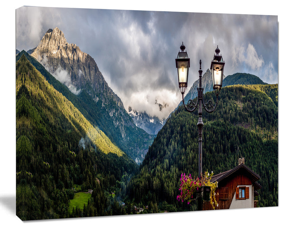 Lamp Posts in Mountain Panorama, Large landscape Canvas Art Print, 60x40