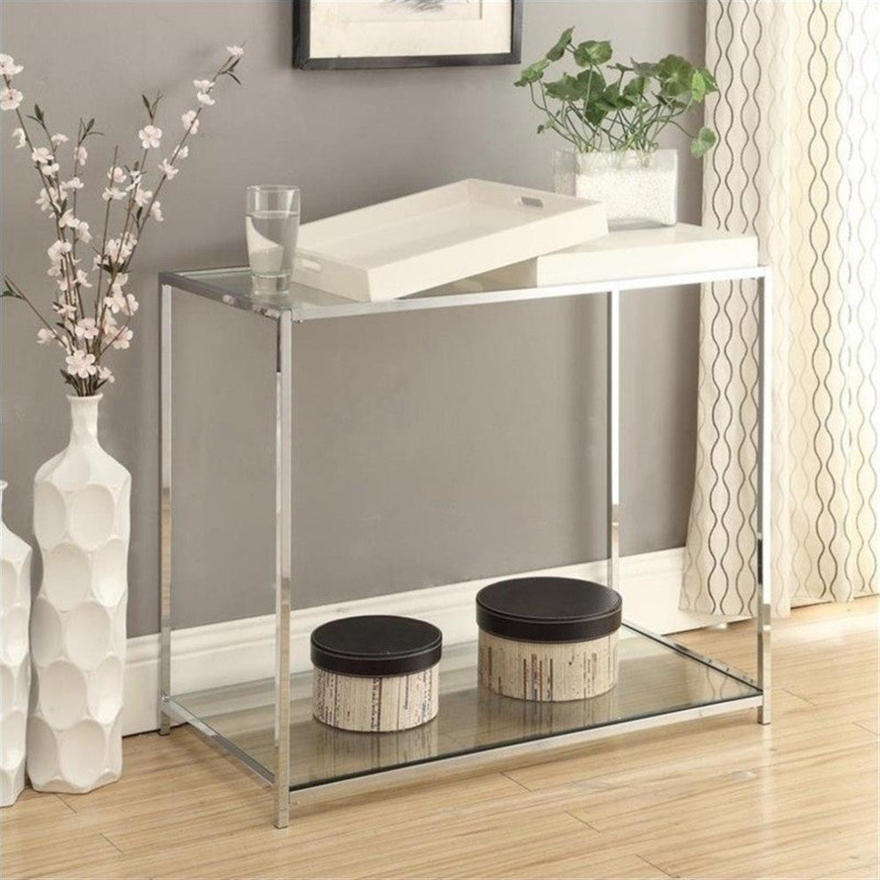 Convenience Concepts Palm Beach Clear Glass Console Table in Chrome Metal Finish
