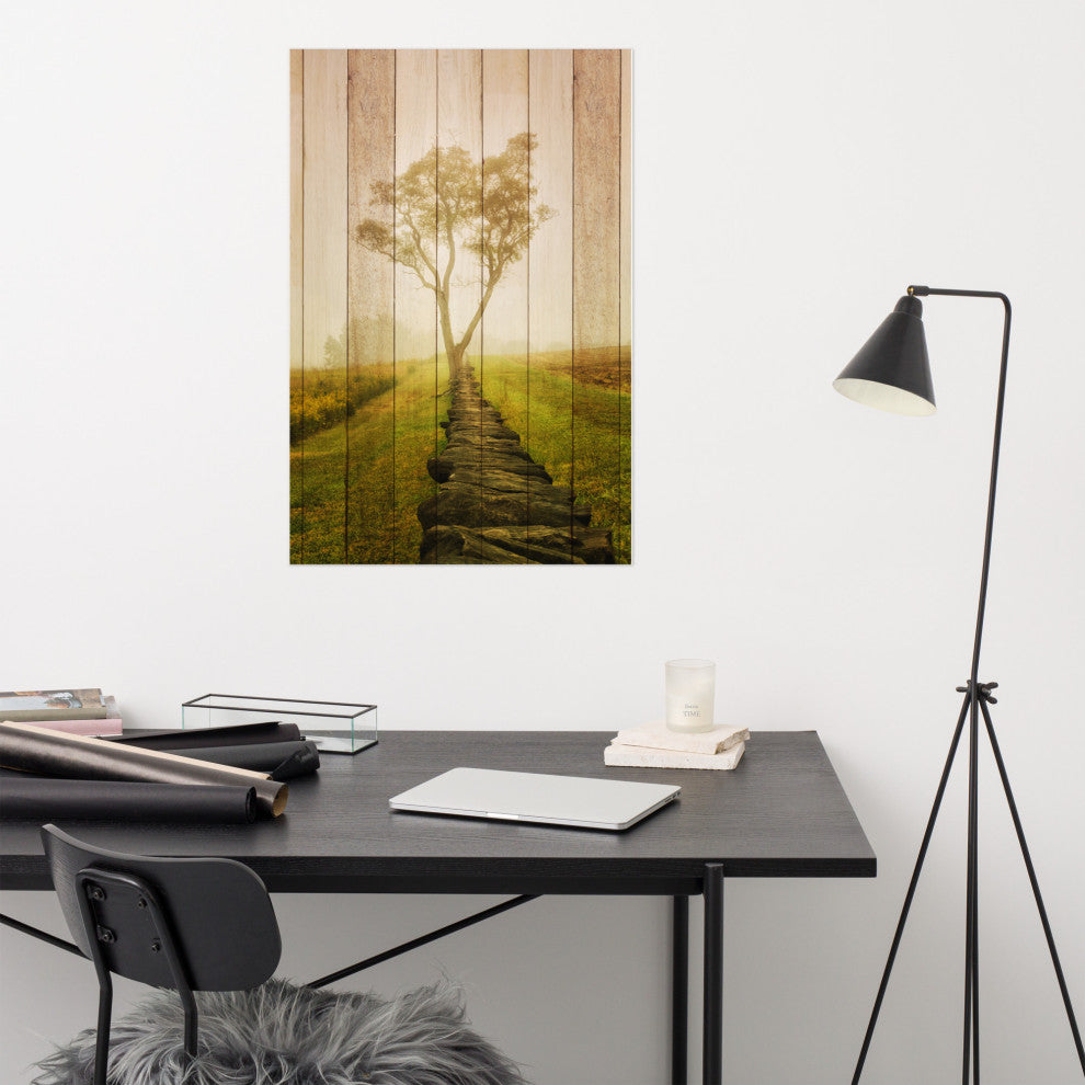 Faux Wood Calming Morning Landscape Photo Unframed Wall Art Prints, 24" X 36"