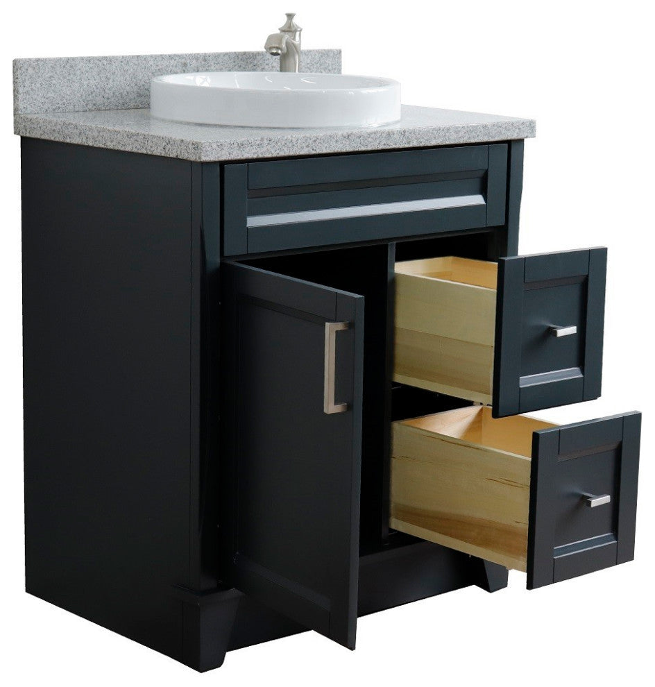 31" Single Sink Vanity, Dark Gray Finish With Gray Granite With Round Sink