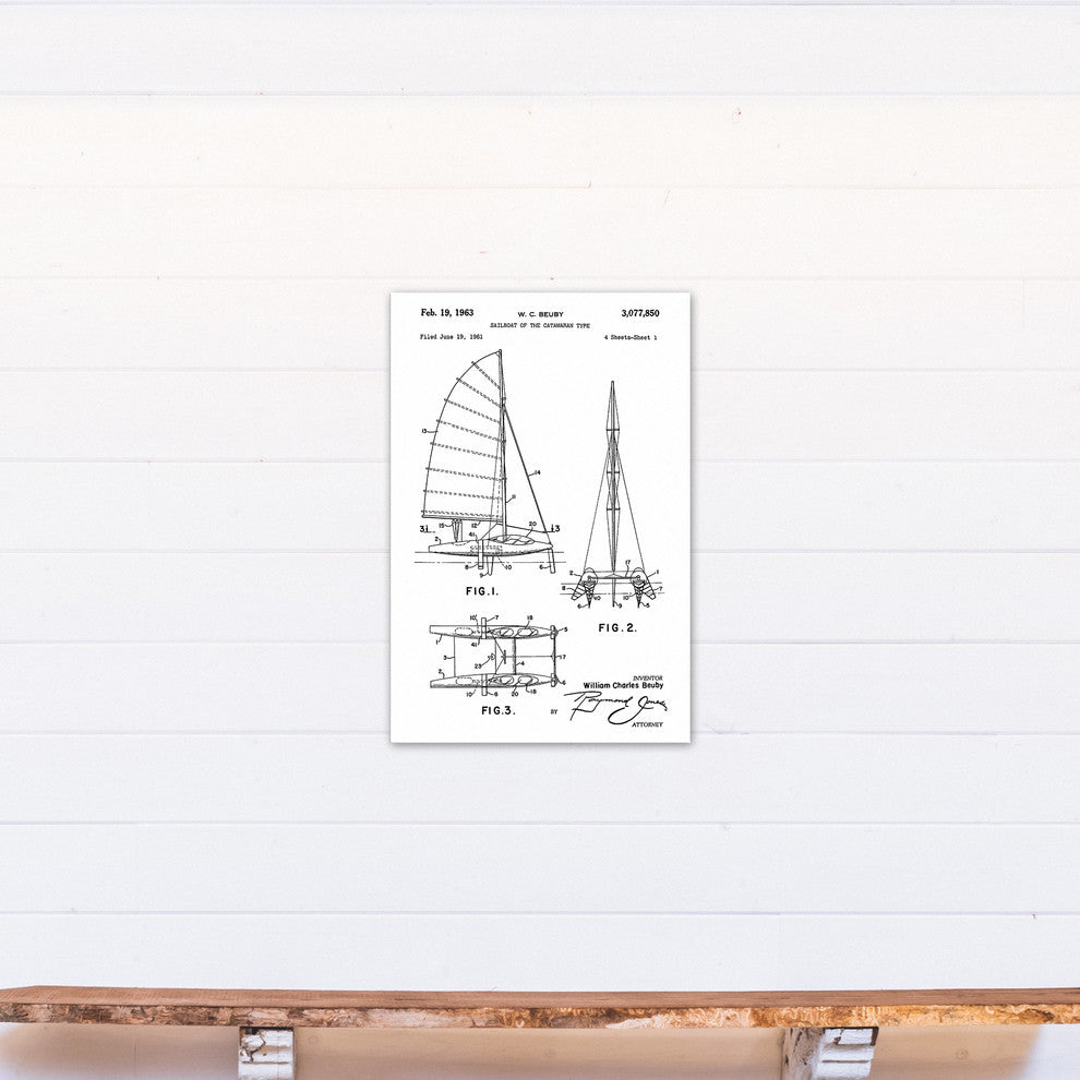 Vintage Sailboat Catamaran Patent 20"x30" Print on Canvas