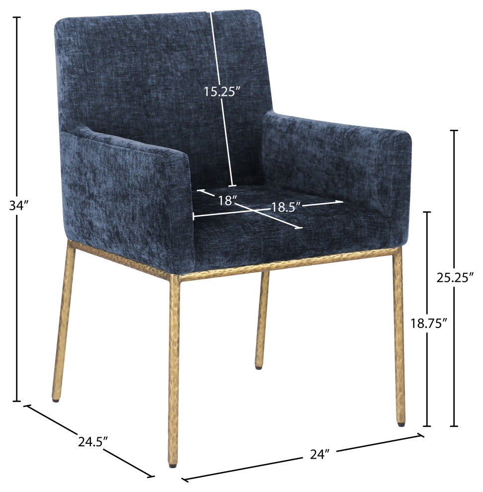 Reeves Upholstered Dining Chair, Navy, Chenille , AC,  Brushed Brass, Set of 2