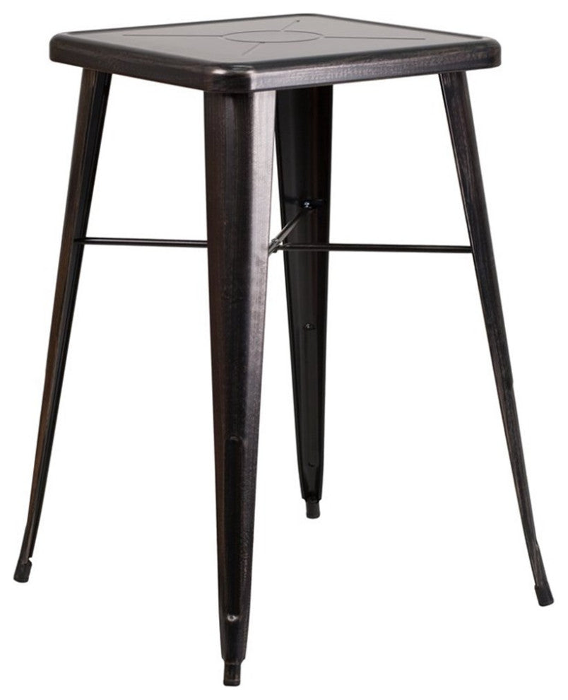 Flash Furniture 28" Square Metal Bar Table in Black and Antique Gold
