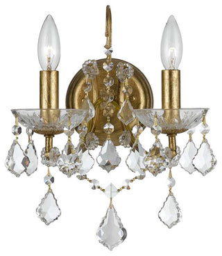 Filmore 2 Light Sconce in Antique Gold with Clear Hand Cut Crystal