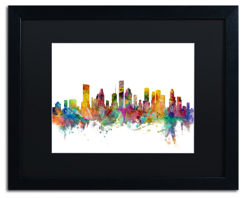 "Houston, Texas Skyline" Matted Framed Canvas Art by Michael Tompsett