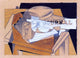 Juan Gris Bowl, Glass and Newspaper - 18" x 27" Premium Canvas Print
