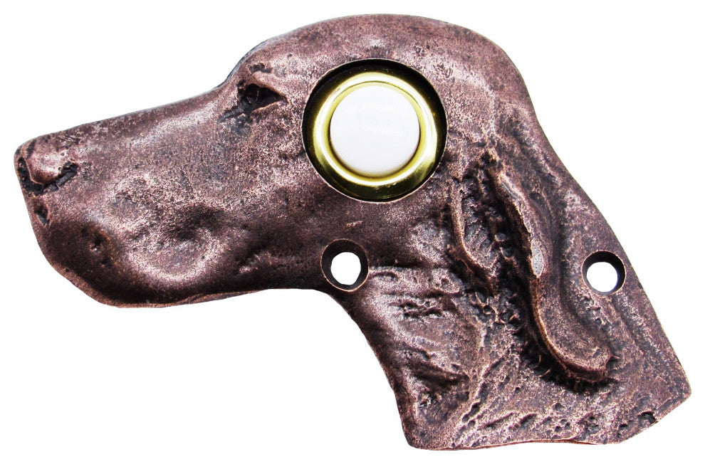 Dog Head Door Bell, Antique Copper