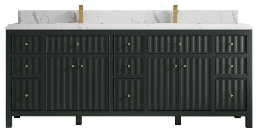 Sonoma 84 Double Sink Bath Vanity Dark Forest Green 1.5"  Calacatta Laza.