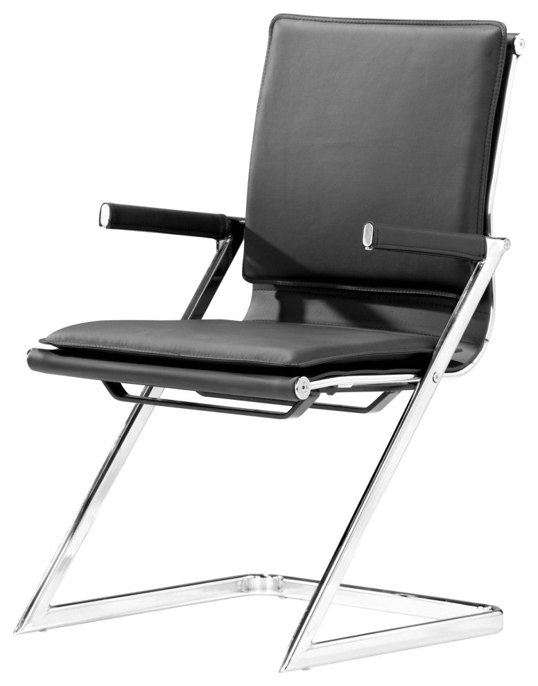 Office Chair, Set of 2, Faux Vinyl Leather, Steel, Black, Silver, Home Business