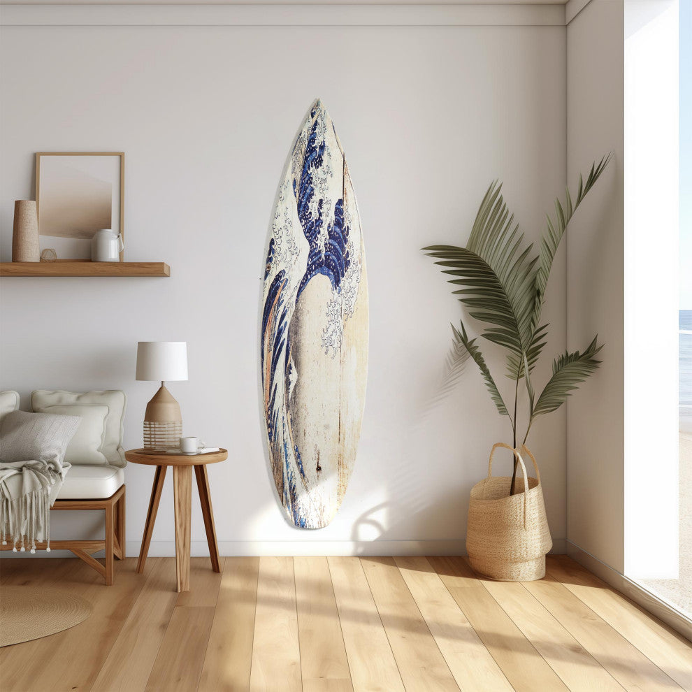 The Great Wave off Kanagawa Wood Surfboard Plaque Wall Sign, 60"x15"
