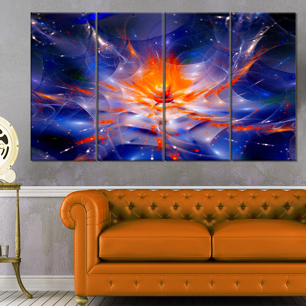 Colorful Glowing Space Flower Fractal, Floral Wall Art, 48"x28", 4 Panels