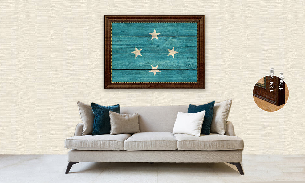 Monaco Country Textured Flag Print With Brown Gold Frame, 19"X27"