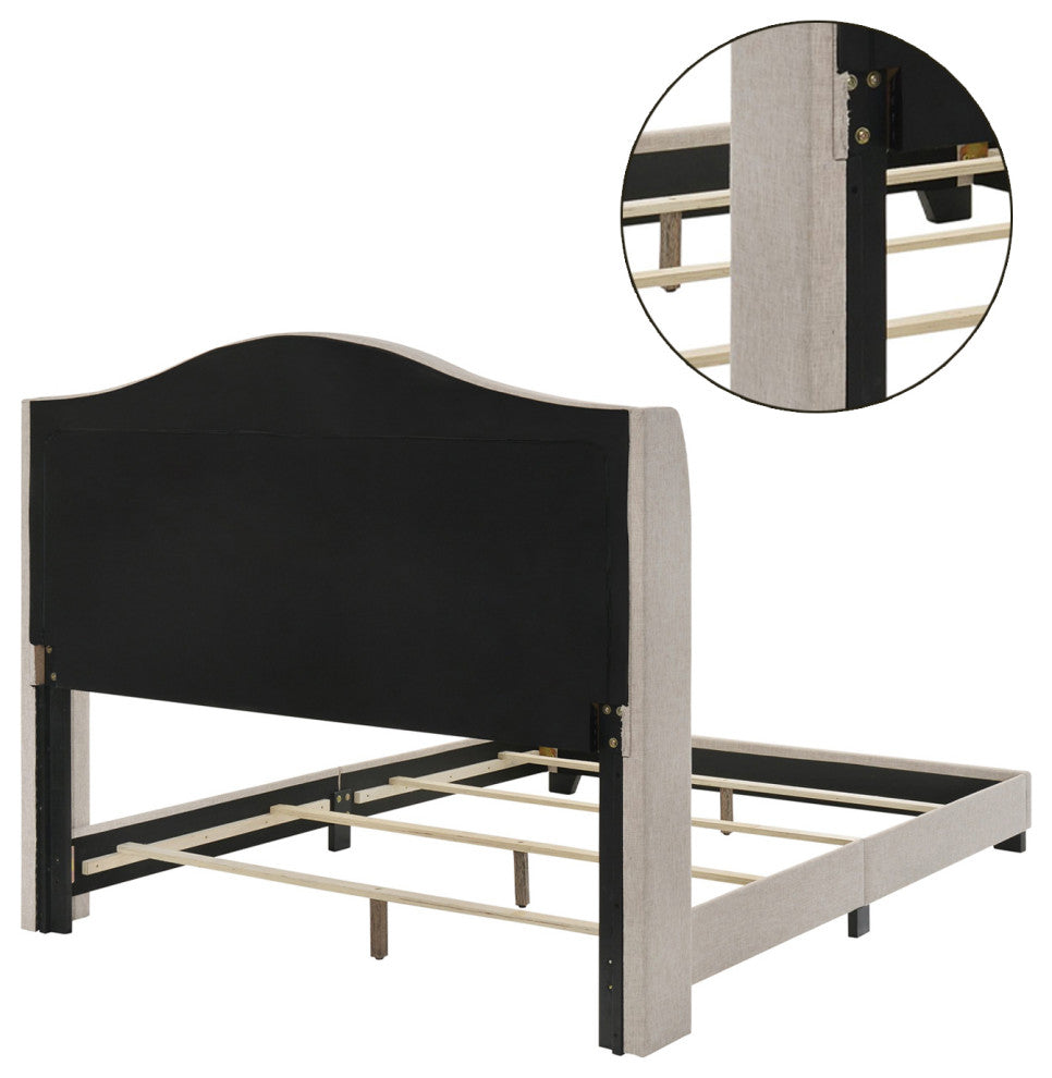 Camel Back Queen Bed, Beige