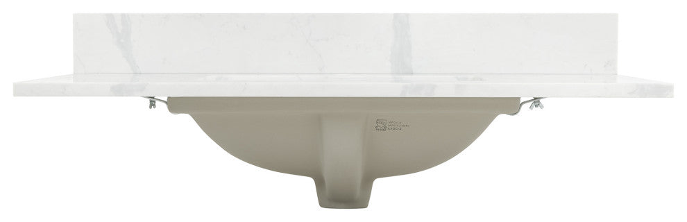 Arbios Quartz Stone Vanity Top in Calacatta White, Calacatta White, 36", Single Hole