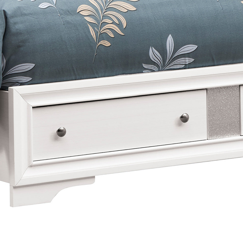 Madrid White Wood Frame Panel Bed, Queen