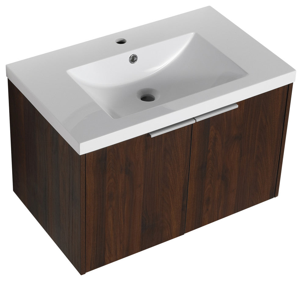 Wood Wall-Mounted Bathroom Vanity Set with Integrated Culture Marble Sink, 30 In
