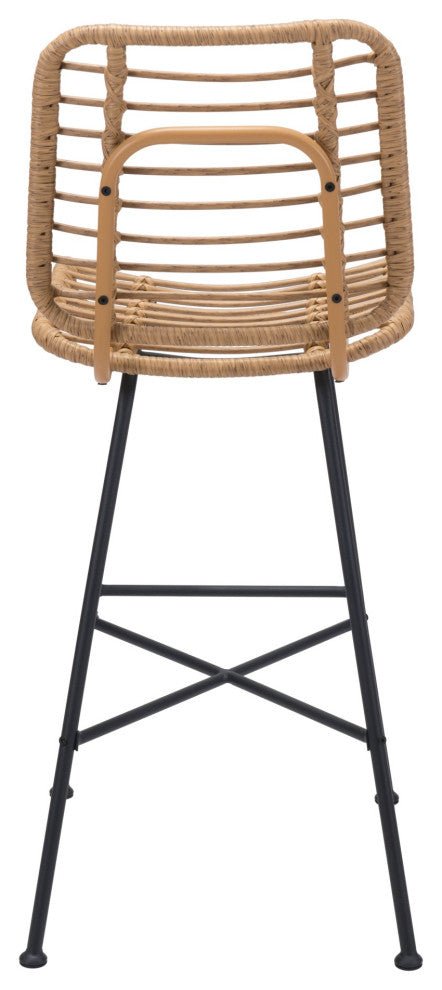 Bar Stool Chair Barstool, Set of 2, Steel Metal, Natural, Black, Outdoor Patio