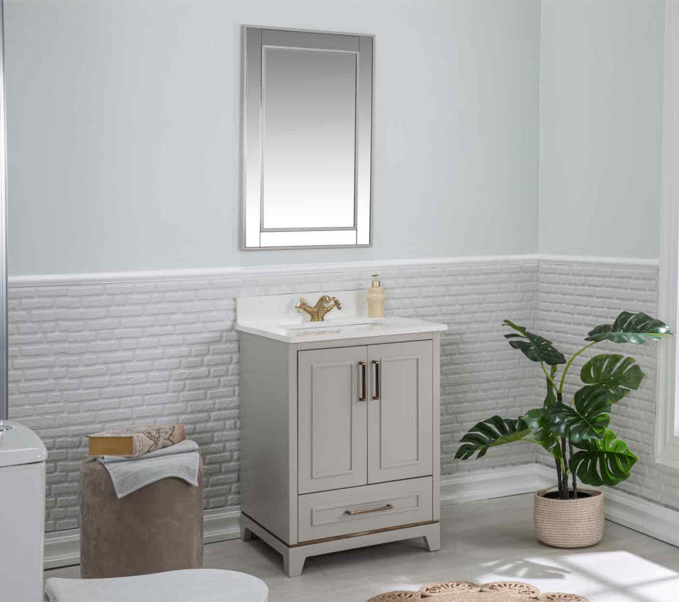 Albia Collection 24" Bathroom Vanity With Quartz Countertop and Ceramic Sink, Gray
