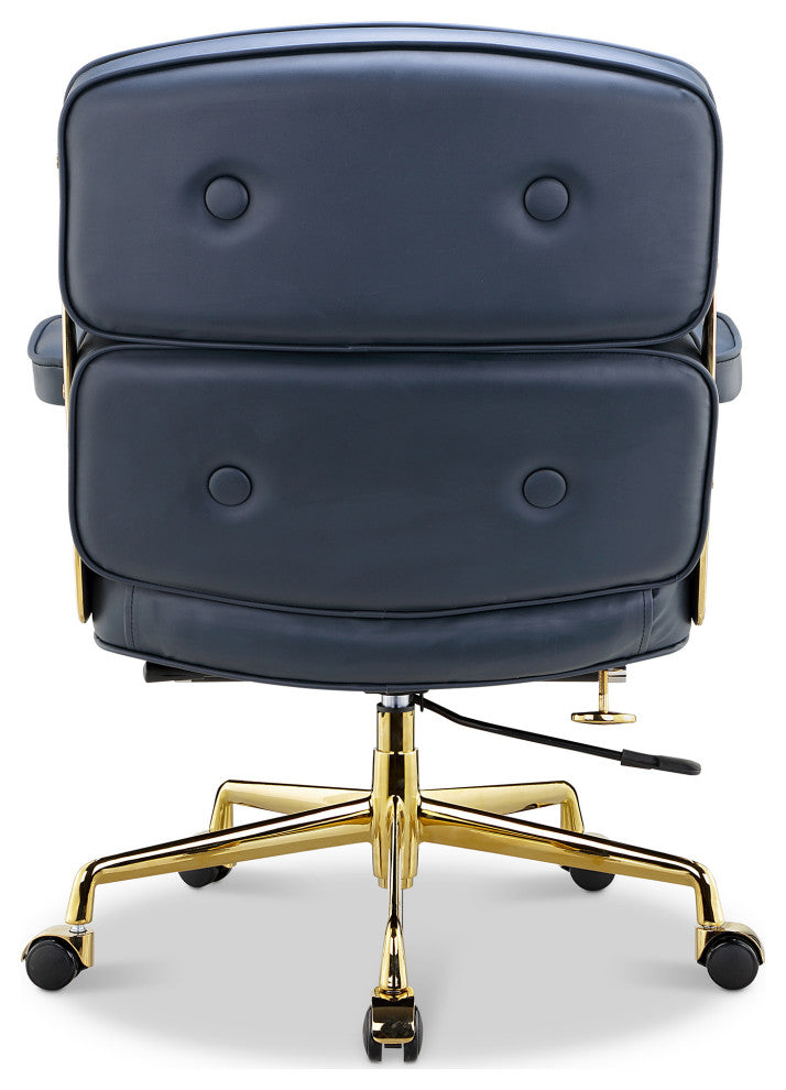 Lobby Mid Back Computer Office Desk Chair, Gold  Chrome&navy Blue