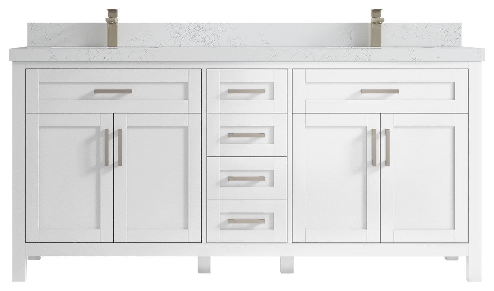Cambridge 72 Double Sink Bath Vanity in White, 2" Empira White Top