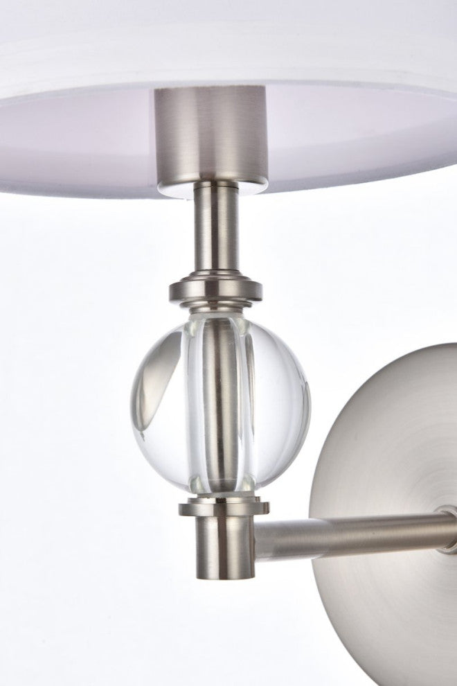 Beau 1-Light Bath Sconce, Satin Nickel With White Fabric Shade