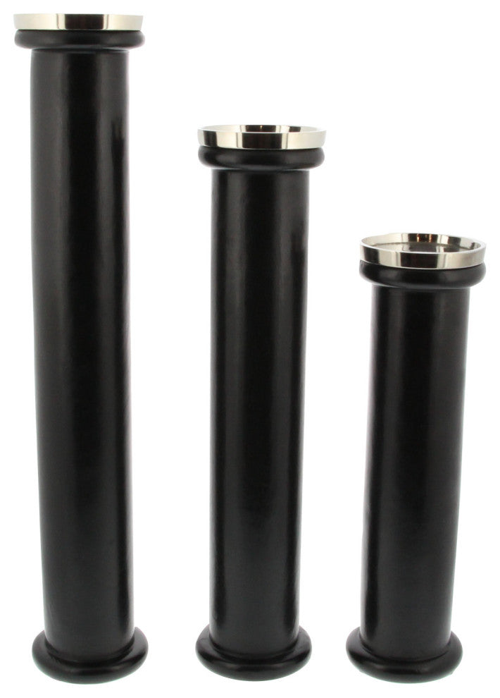 Set of 3 Modern 12, 15 and 18" Mango Wood and Metal Scroll Candle Holders