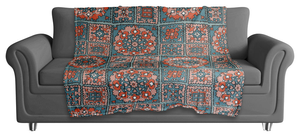 Patchwork Mandala in Blue and Red Fleece Blanket