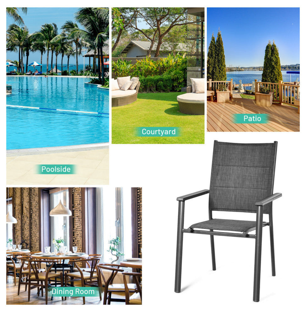 Costway Set of 20 Patio Dining Chair Stackable Padded Armrest No Assembly