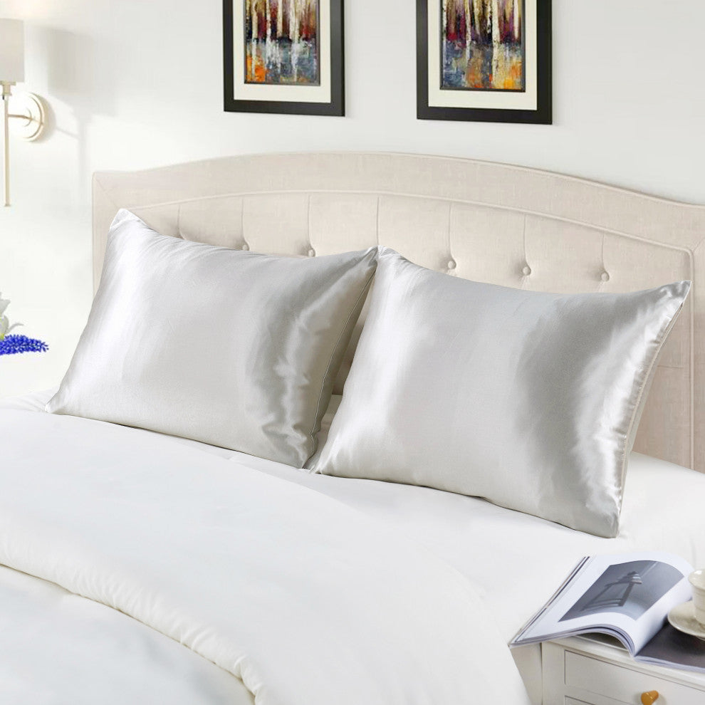 Luxury Silk-Cotton Blend Pillowcase Set of 2, 20'' x 36'', Grey