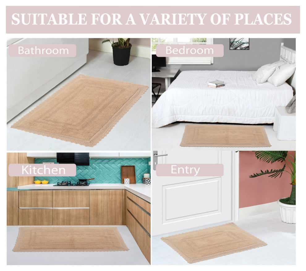 Opulent Reversible 100% Cotton Bath Rug Set, 21x34 Rectangle, Linen